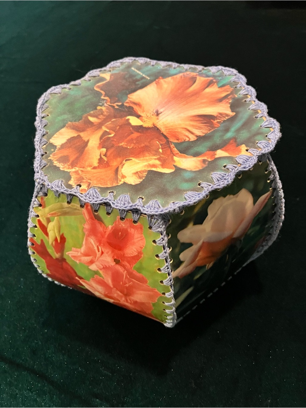 Vintage Crocheted Card Trinket Memory Basket